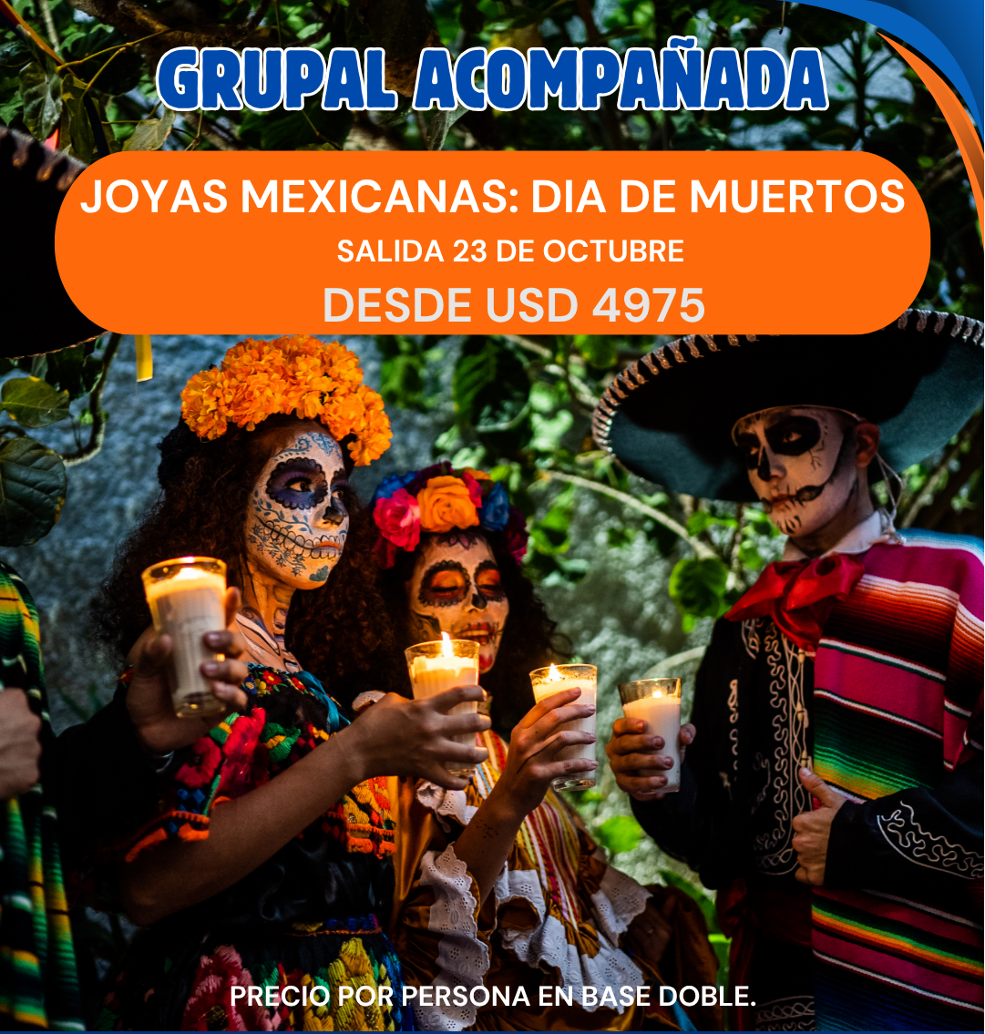 ¿Qué incluye esta experiencia inolvidable?<br />
✈️ Vuelos internacionales desde Ezeiza y tramo interno Ciudad de México a Cancún.<br />
🏨 11 Noches de Alojamiento: 7 noches en Ciudad de México (con cenas incluidas en el hotel) + 4 noches en Playa del Carmen con todo incluido (All Inclusive).<br />
🎈 Paseo en Globo sobre las impactantes pirámides de Teotihuacán (¡una experiencia de película!).<br />
🎟️ Entradas al Parque Xcaret para vivir al máximo el famoso Festival de Vida y Muerte.<br />
🚐 Todos los traslados y visitas indicadas en el itinerario.<br />
🛡️ Asistencia al viajero con Assist Card producto AC150 (consultar suplemento para mayores de 69 años) + Kit de viaje + Plan Embajador.</p>
<p>💵 Tarifa por pasajero en base doble.<br />
(Consultar percepciones vigentes en caso de abonar en Pesos Argentinos).</p>
<p>👉 ¡Los cupos para esta fecha especial son súper limitados! No te quedes afuera de la celebración más linda de México.